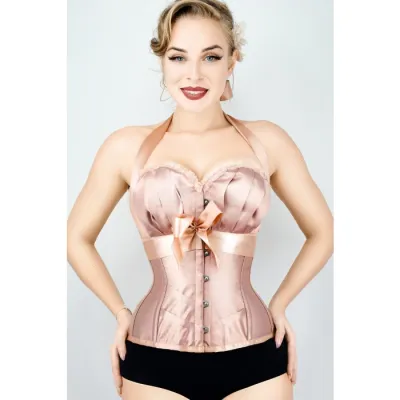 Champagne Halterneck Ribbon Overbust Corset