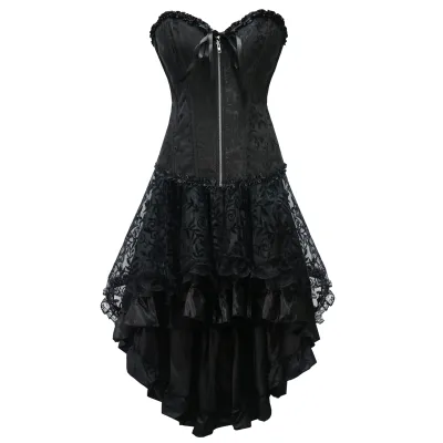 Black Zipper Overbust Corset With Skirt