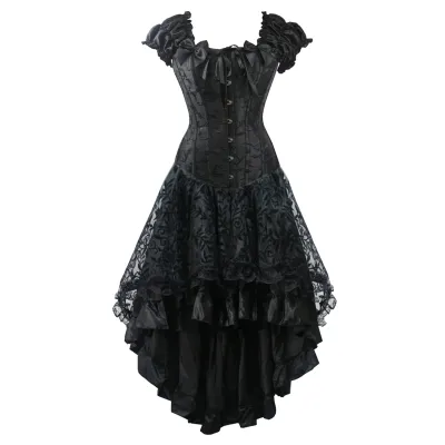 Black Jacquard Overbust Corset With Skirt